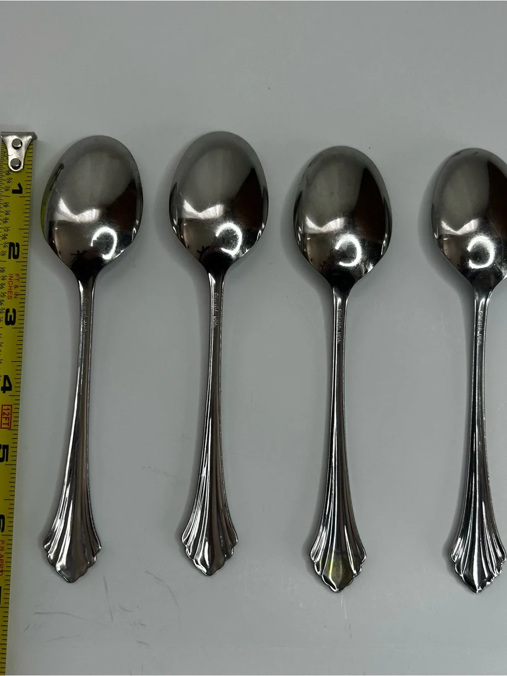 Set of 4 Oneida USA Stainless Bancroft 6 3/4” Oval Soup Spoons discontinued